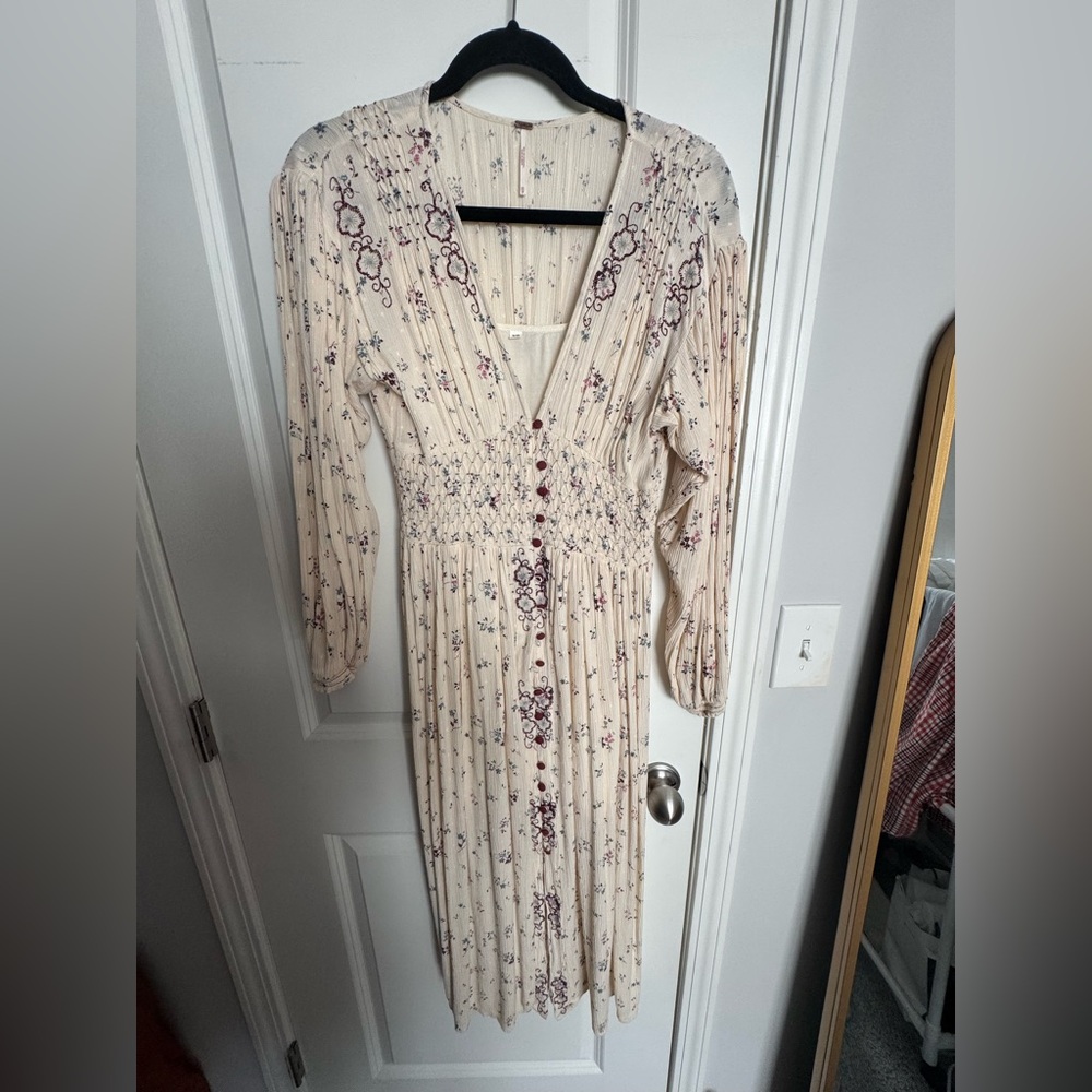 Free people Floral Cream Dress long sleeves Maxi dress